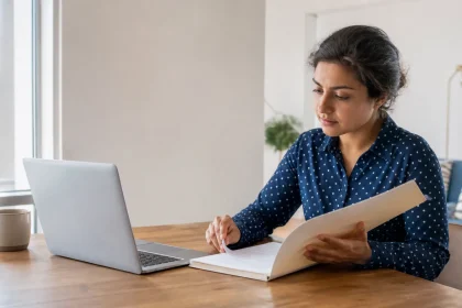 Tenant checking tenancy deposit protection documents in a rented home