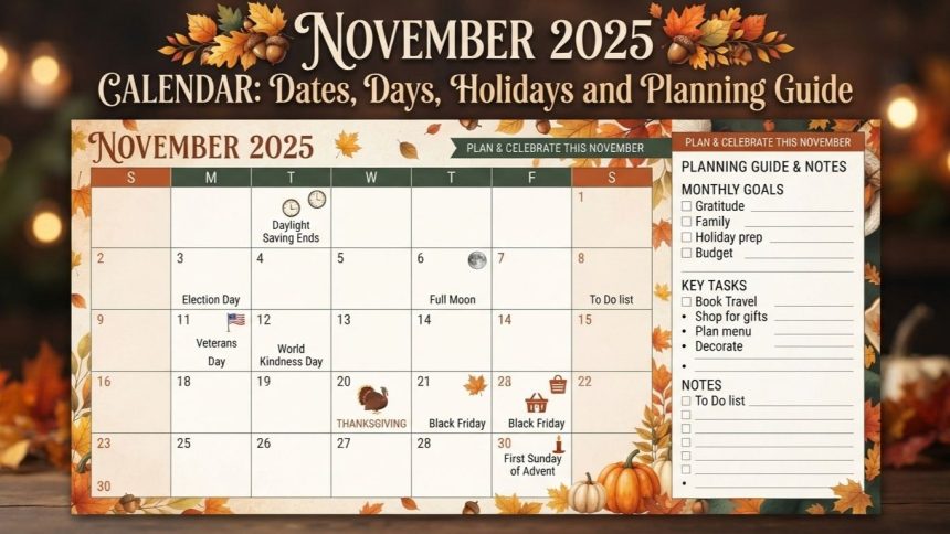 November 2025 Calendar: Dates, Days, Holidays and Planning Guide